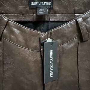 PrettyLittleThing Brown Faux Leather Pants